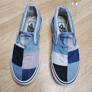 Vans Patchwork Slip-On Sneakers - Blue, Black, White